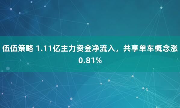 伍伍策略 1.11亿主力资金净流入，共享单车概念涨0.81%